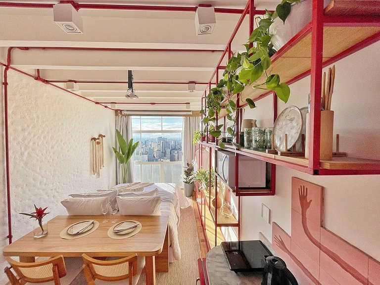 Studio em vermelho - Copan por @yanaina_interiores