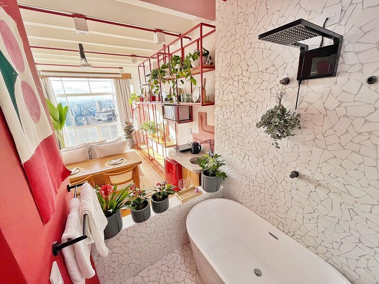 Studio em vermelho - Copan por @yanaina_interiores