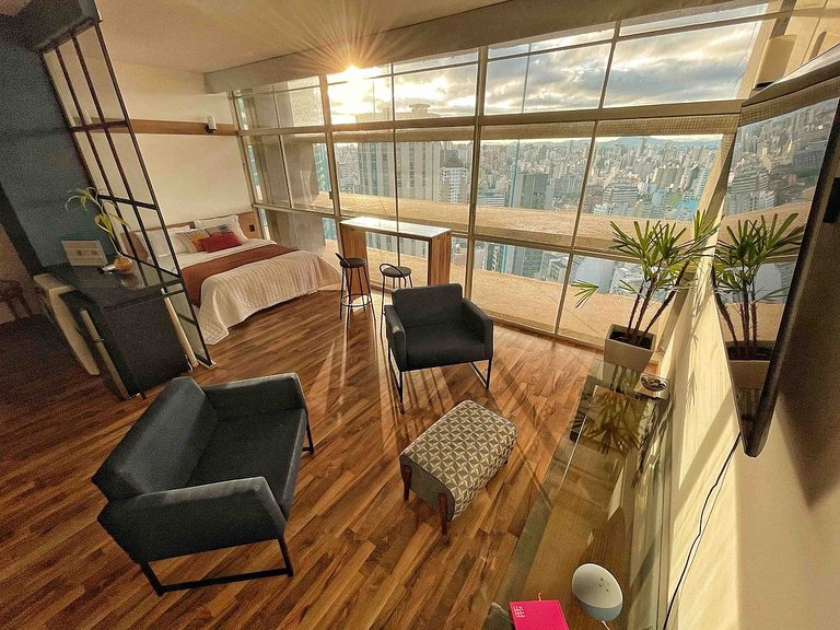 Studio moderno com por do sol no 27ª do Copan