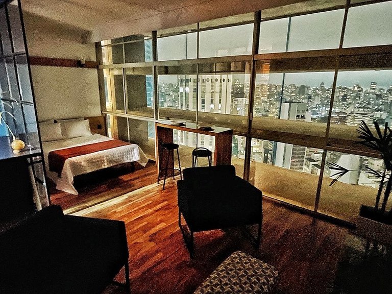 Studio moderno com por do sol no 27ª do Copan