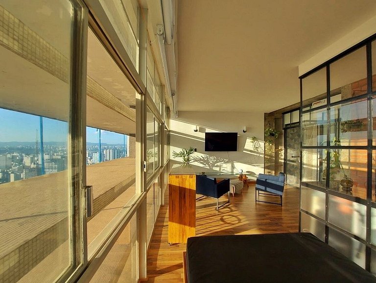 Studio moderno com por do sol no 27ª do Copan