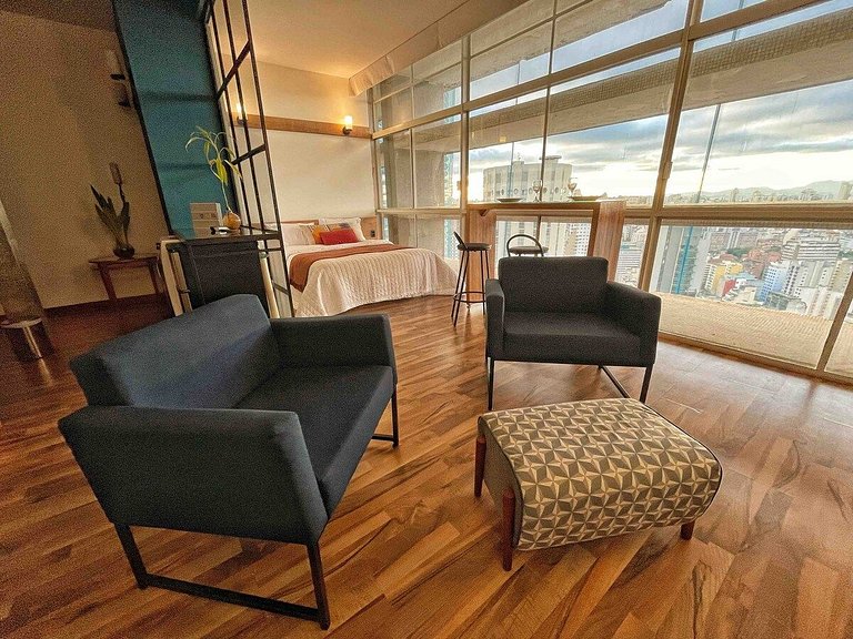 Studio moderno com por do sol no 27ª do Copan