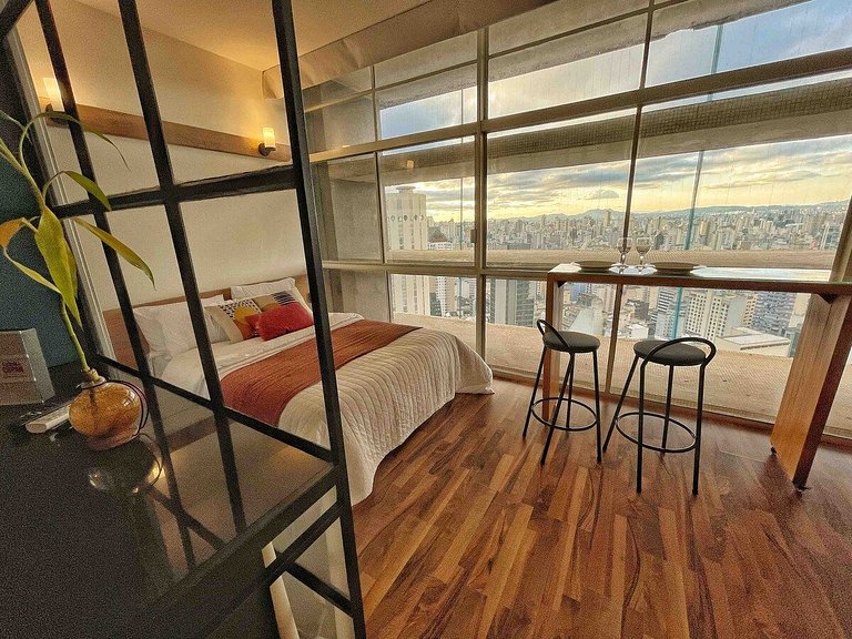 Studio moderno com por do sol no 27ª do Copan