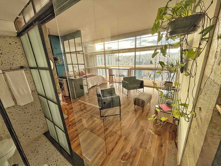 Studio moderno com por do sol no 27ª do Copan